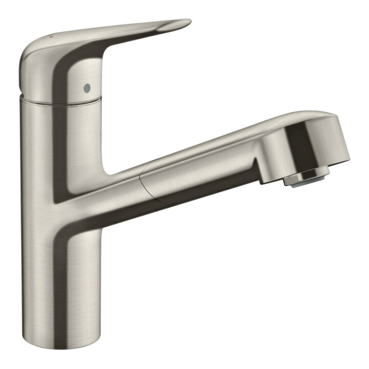 hansgrohe Mitigeur monocommande évier 150 Focus M42 avec bec extractible, 1 jet, aspect acier inoxydable