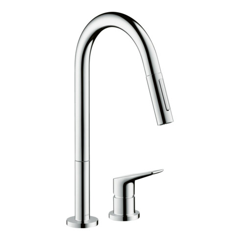 hansgrohe Mitigeur monocommande évier 2 trous 220 Axor Citterio M avec douchette extractible, chrome