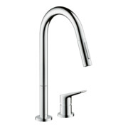 hansgrohe Mitigeur monocommande évier 2 trous 220 Axor Citterio M avec douchette extractible, chrome