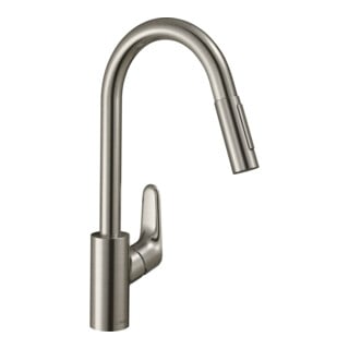hansgrohe Mitigeur monocommande évier 240 Focus M41 avec douchette extractible, 2 jets, aspect inox
