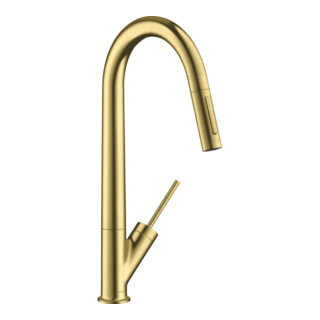 hansgrohe Mitigeur monocommande évier 270 Axor Starck avec douchette extractible, laiton brossé