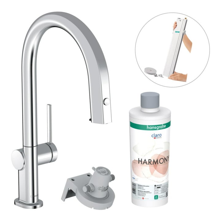 hansgrohe Mitigeur monocommande évier Aqittura M91 avec bec extractible, 1 an, sBox, kit de démarrage, chromé