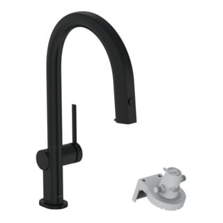 hansgrohe Mitigeur monocommande évier Aqittura M91 avec douchette, sans filtre, 1 jet, noir mat