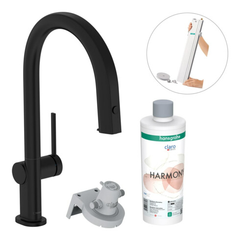 hansgrohe Mitigeur monocommande évier Aqittura M91 m Bec, 1 an, sBox, Set de démarrage, noir mat