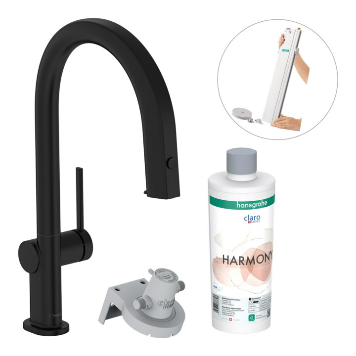 hansgrohe Mitigeur monocommande évier Aqittura M91 m Bec, 1 an, sBox, Set de démarrage, noir mat