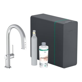 hansgrohe Mitigeur monocommande évier Aqittura M91 SodaSys 210, bec extractible, set de démarrage, chromé