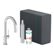 hansgrohe Mitigeur monocommande évier Aqittura M91 SodaSys 210, bec extractible, set de démarrage, chromé