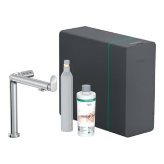 hansgrohe Mitigeur monocommande évier Aqittura M91 SodaSystem 240, 1 jet, kit de démarrage, chrome