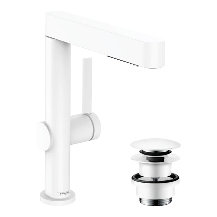 hansgrohe Mitigeur monocommande lavabo 230 Finoris avec bec extractible 2 jets, vidage poussoir, blanc mat