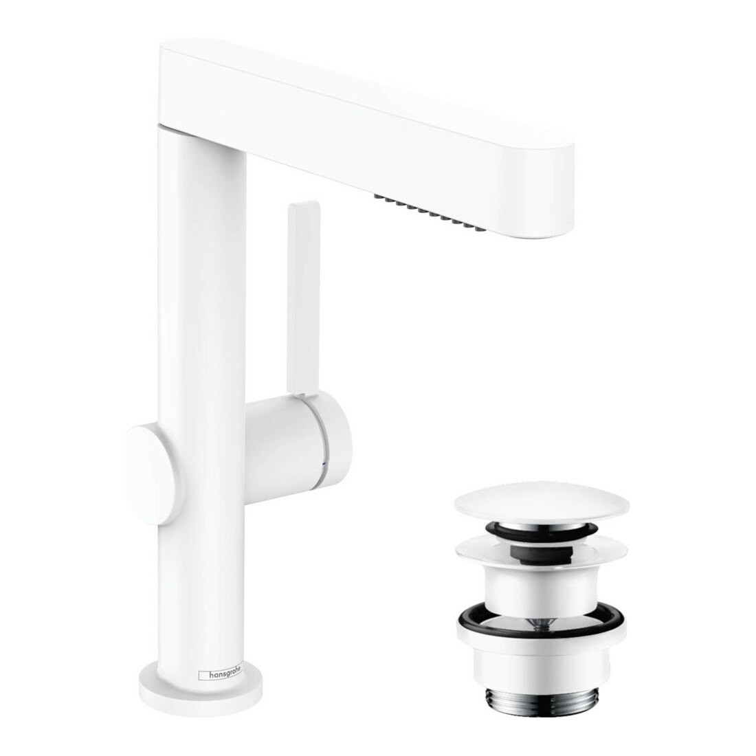 hansgrohe Mitigeur monocommande lavabo 230 Finoris avec bec extractible 2 jets, vidage poussoir, blanc mat