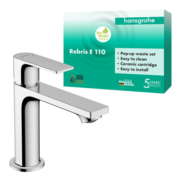 hansgrohe Mitigeur monocommande lavabo Rebris E 110 avec garniture de vidage à tige, chrome