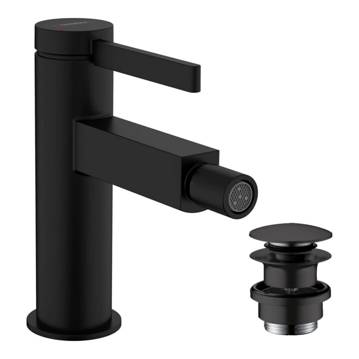 hansgrohe Mitigeur monocommande pour bidet Finoris avec garniture de vidage Push-Open, noir mat