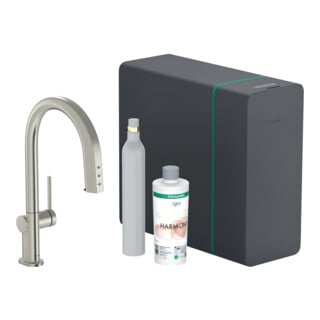hansgrohe Mitigeur monocommande pour évier Aqittura M91 SodaSys 210, bec, kit de démarrage, ED