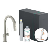 hansgrohe Mitigeur monocommande pour évier Aqittura M91 SodaSys 210, bec, kit de démarrage, ED-3