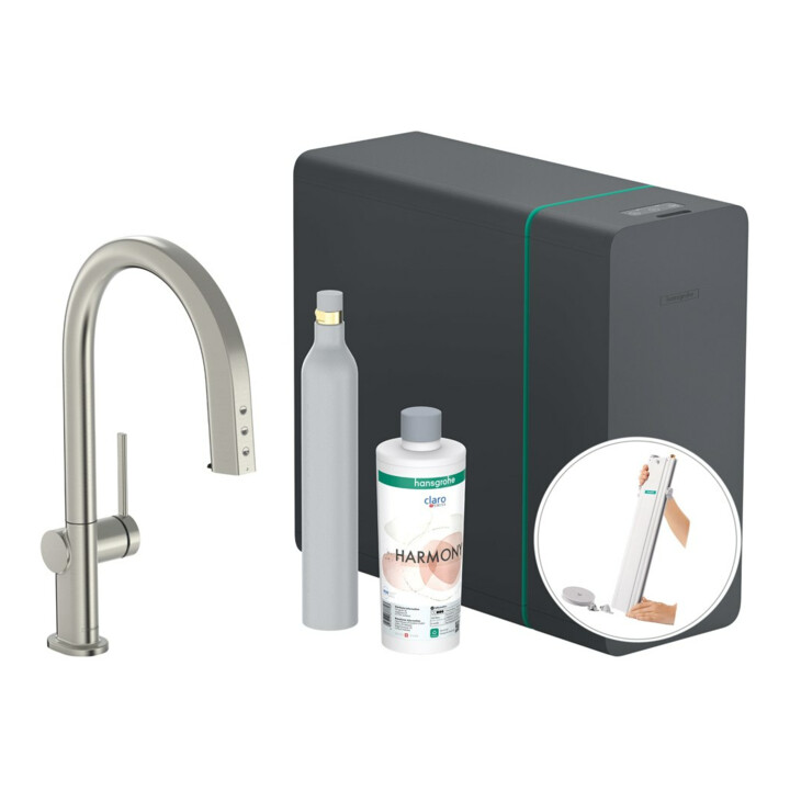 hansgrohe Mitigeur monocommande pour évier Aqittura M91 SodaSys 210, bec, kit de démarrage, ED
