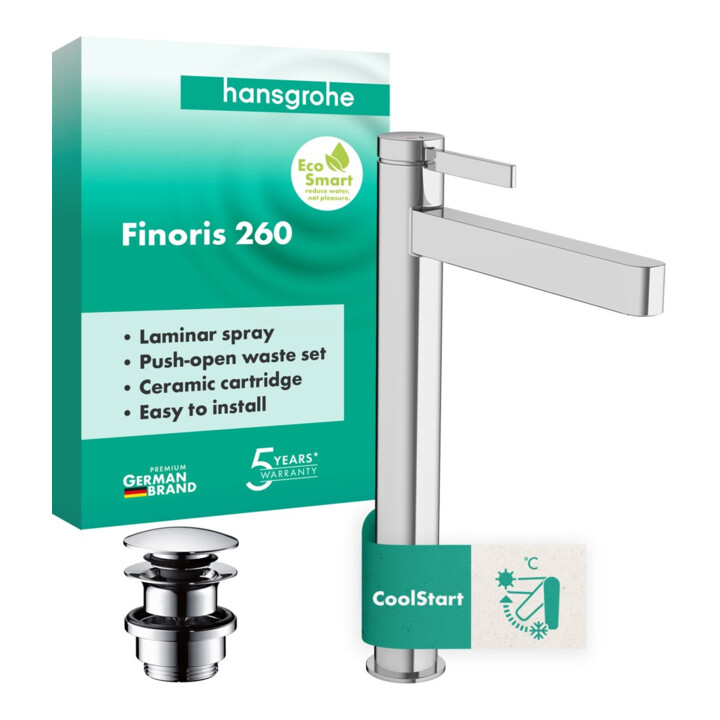 hansgrohe Mitigeur monocommande WT 260 Finoris avec garniture de vidage Push-Open 208 mm chrome