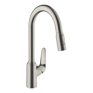 hansgrohe Mitigeur monotrou Focus M42 220 avec douchette extractible, 2 jets, aspect inox