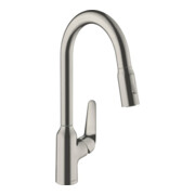 hansgrohe Mitigeur monotrou Focus M42 220 avec douchette extractible, 2 jets, aspect inox
