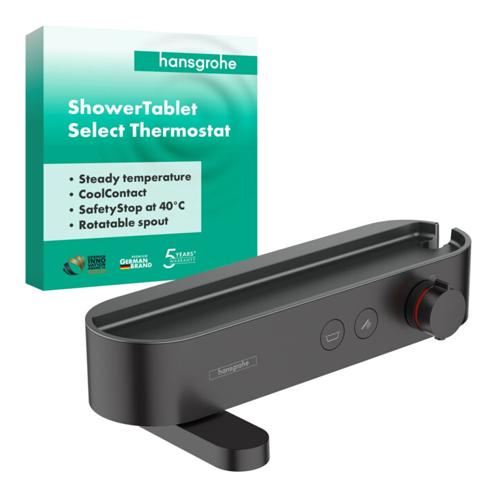 hansgrohe Mitigeur thermostatique baignoire ShowerTablet Sel. 400 412x115mm, AP, 2 sorties, noir mat