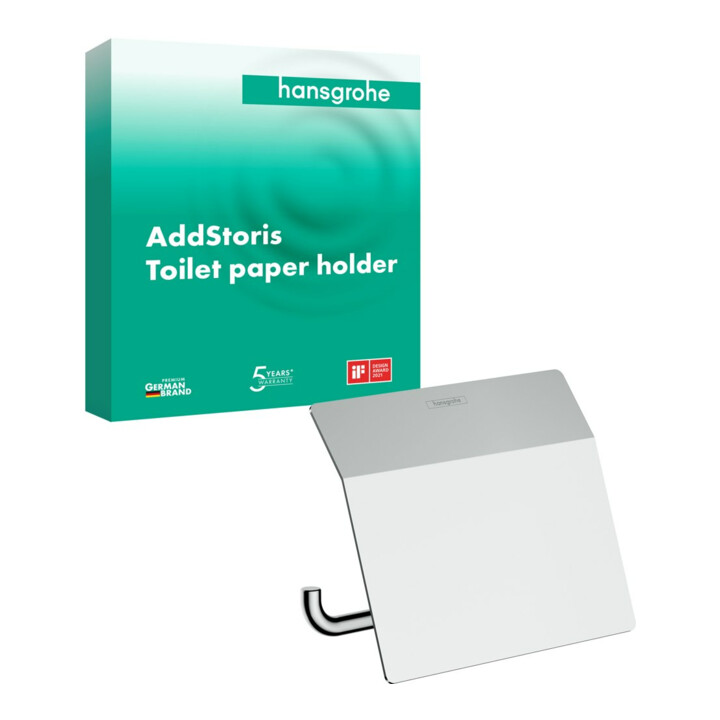 hansgrohe Porte-papier toilette AddStoris avec couvercle, chrome, fixation murale, métal