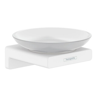 hansgrohe Porte-savon AddStoris mural, insertion verre mat, métal, blanc-mat