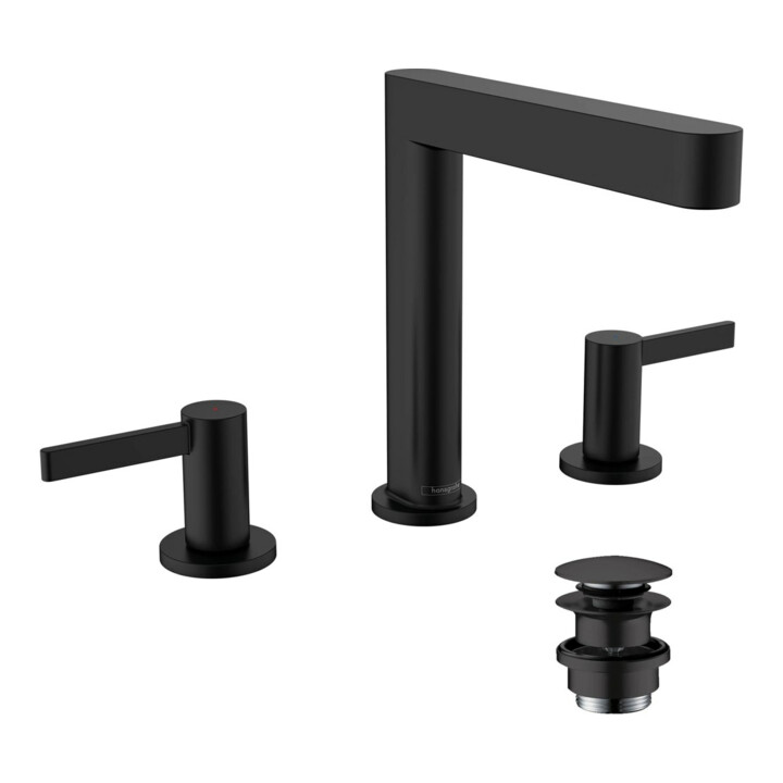 hansgrohe Robinet de lavabo 3 trous 160 Finoris avec vidage push-open, noir mat