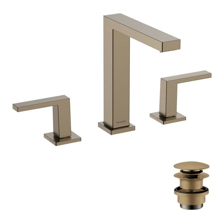 hansgrohe Robinet de lavabo 3 trous Tecturis E m vidage push-open, bronze brossé