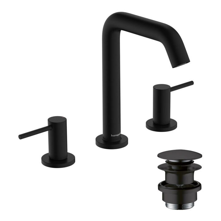 hansgrohe Robinet de lavabo 3 trous Tecturis S avec vidage Push-Open, noir mat