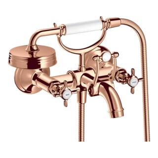 hansgrohe Robinet évier à deux poignées Axor Montreux AP, bec 224 mm, poignées croisillons, or poli rouge