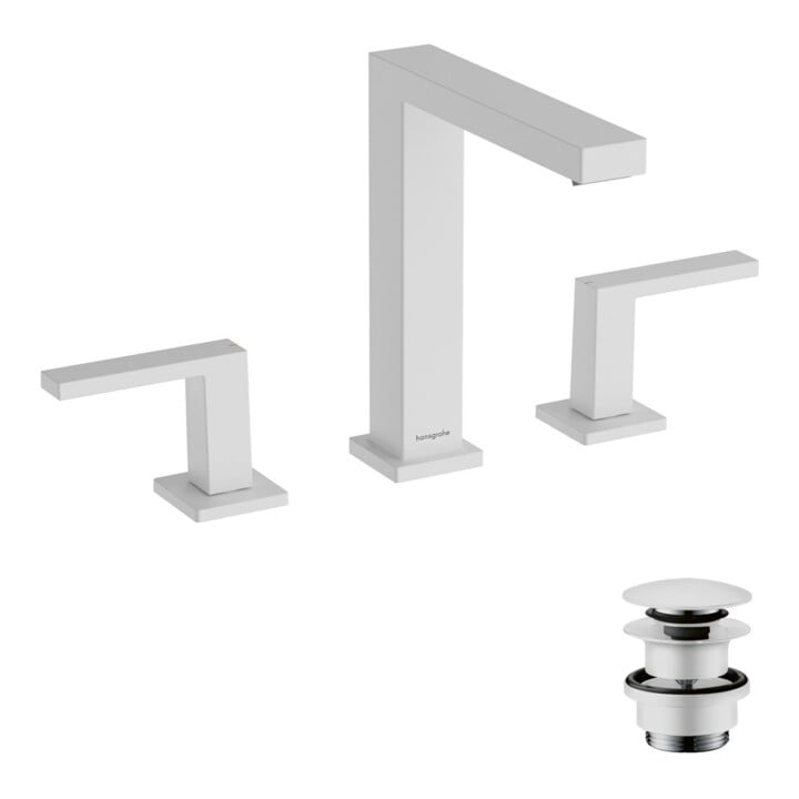 hansgrohe Robinet lavabo 3 trous Tecturis E avec vidage push-open, blanc mat
