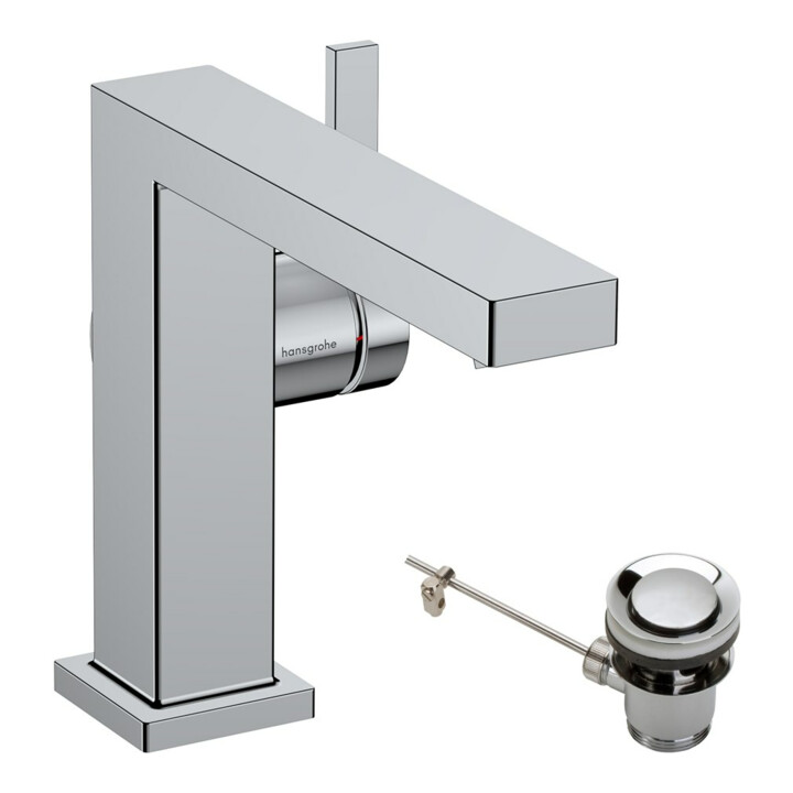 hansgrohe Robinet mitigeur lavabo Tecturis E bec 155 mm, avec tirette, chrome