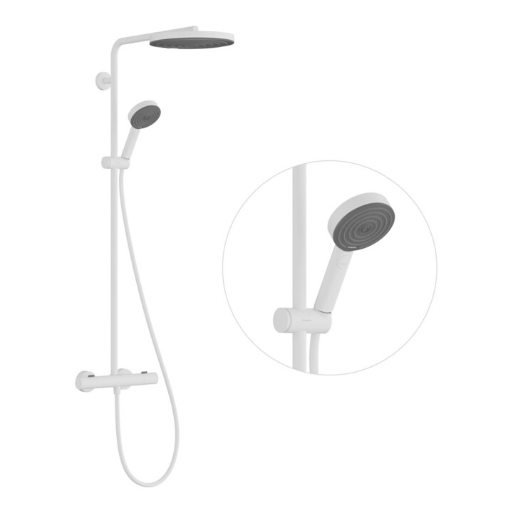 hansgrohe Set de douche Pulsify S Puro avec thermostat, 2 jets, 8 l/min, blanc mat