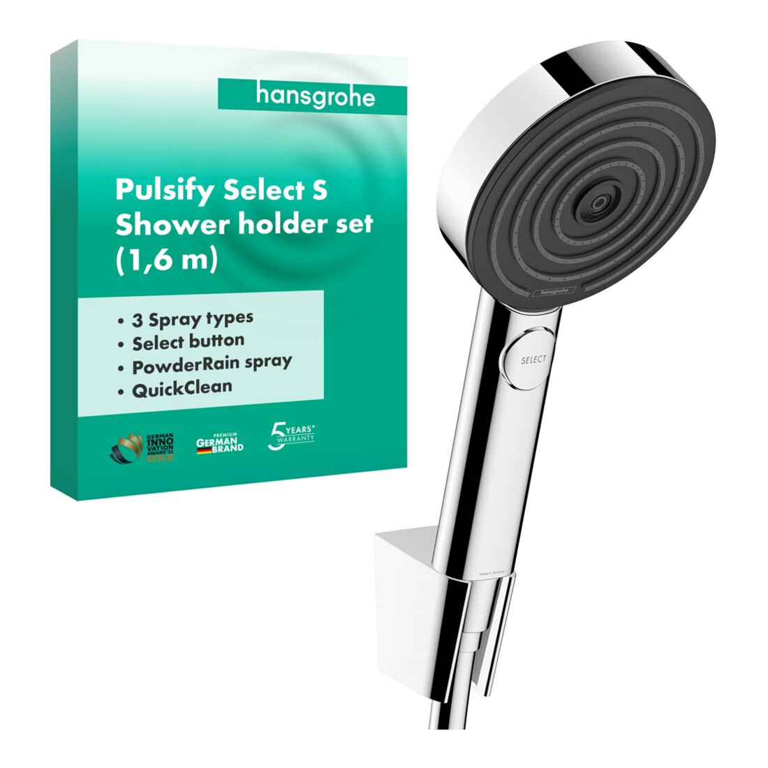 hansgrohe Set de support de douche Pulsify Select S 105, 1600 mm, chrome, Relaxation, 3 jets