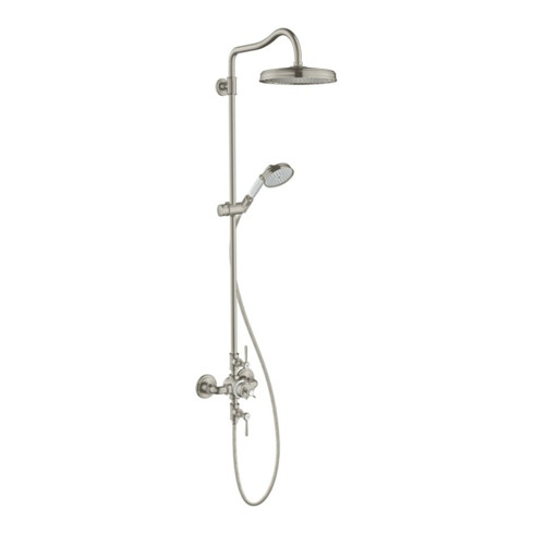hansgrohe Showerpipe Axor Montreux m TH, Kopfbrause, 240mm, 1j, Edelstahl-Optik