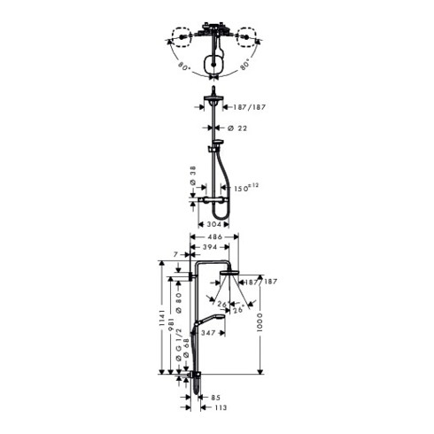 hansgrohe Showerpipe CROMA SELECT E 180 2jet DN 15, EcoSmart Version weiß/chrom