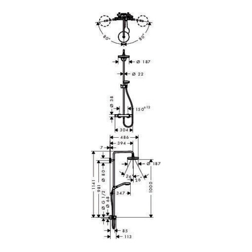 hansgrohe Showerpipe CROMA SELECT S 180 2jet DN 15 weiß/chrom