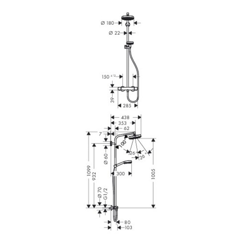 hansgrohe Showerpipe CROMETTA 160 1jet DN 15 weiß/chrom