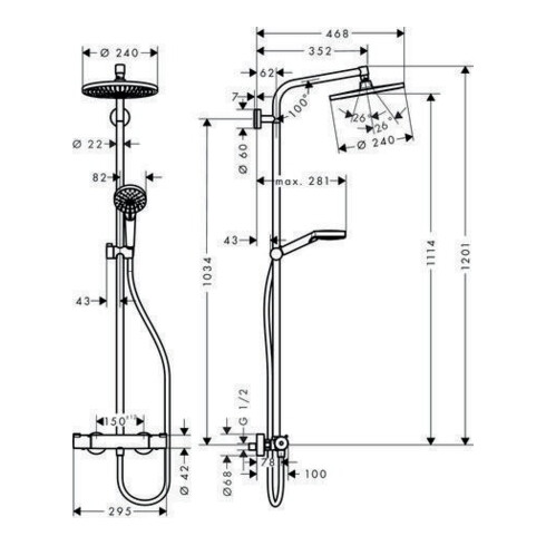 hansgrohe Showerpipe CROMETTA S 240 1JET DN 15 16 l/ min chrom