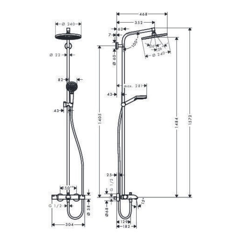 hansgrohe Showerpipe CROMETTA S 240 1JET DN 15, für Wanne chrom