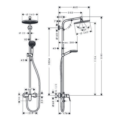 hansgrohe Showerpipe CROMETTA S 240 1JET DN 15, mit Einhebelmischer chrom