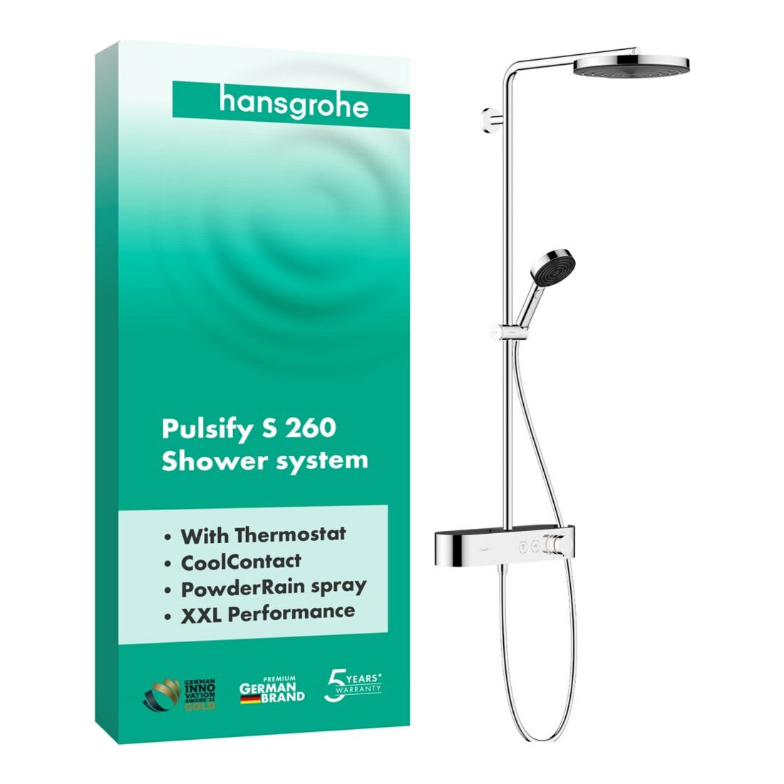 hansgrohe Showerpipe Pulsify S 260 avec thermostat, 1 jet, chrome