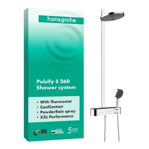 hansgrohe Showerpipe Pulsify S 260 avec thermostat, 2 jets, chrome