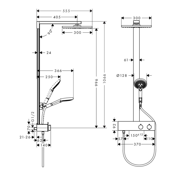 hansgrohe Showerpipe Raindance E Eco 8 l/min ShowerTab 350 Thermostat