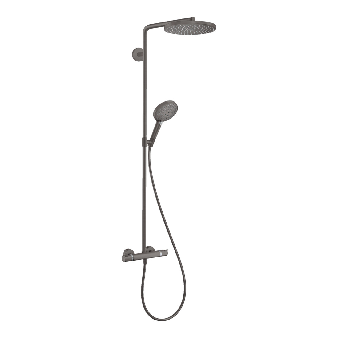 hansgrohe Showerpipe Raindance S 2 jets, EcoSmart, 8 l/min, chrome brossé bleu