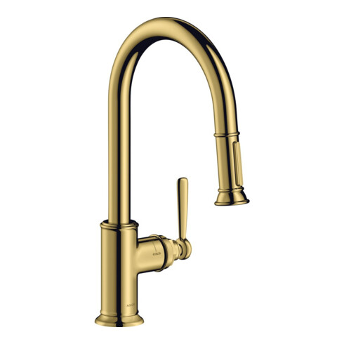 hansgrohe Spültisch-Einhebelmischer 180 Axor Montreux mit Ausziehbrause, polished gold optic