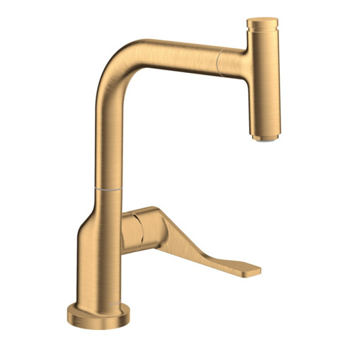 hansgrohe Spültisch-Einhebelmischer 230 Axor Citterio mit Ausziehbrause, brushed brass
