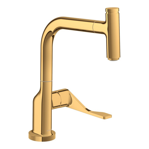 hansgrohe Spültisch-Einhebelmischer 230 Axor Citterio mit Ausziehbrause, polished gold optic