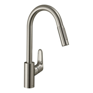 hansgrohe Spültisch-Einhebelmischer 240 Focus M41 EcoSmart m Ausz-br, 2jet, 5,8 l/m., Edelstahl-Optik