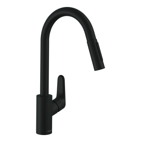 hansgrohe Spültisch-Einhebelmischer 240 Focus M41 mit Ausziehbrause, 2jet, mattschwarz