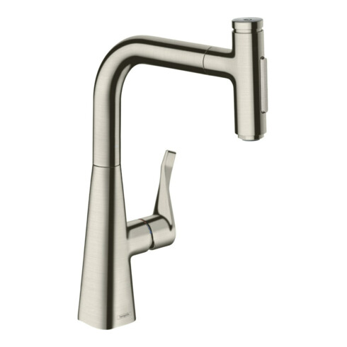 hansgrohe Spültisch-Einhebelmischer 240 Metris Select M71 mit Ausziehbrause, 2jet, Edelstahl-Optik